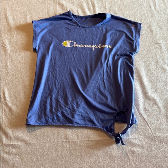 Champion Blue T-Shirt with Logo Girls Size Large - Picture 1 of 6